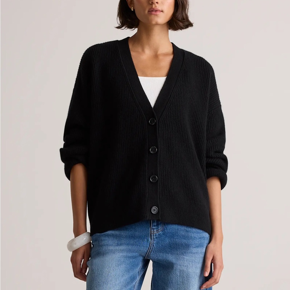 Mongolian Cashmere Fisherman Boxy Cropped Cardigan Sweater